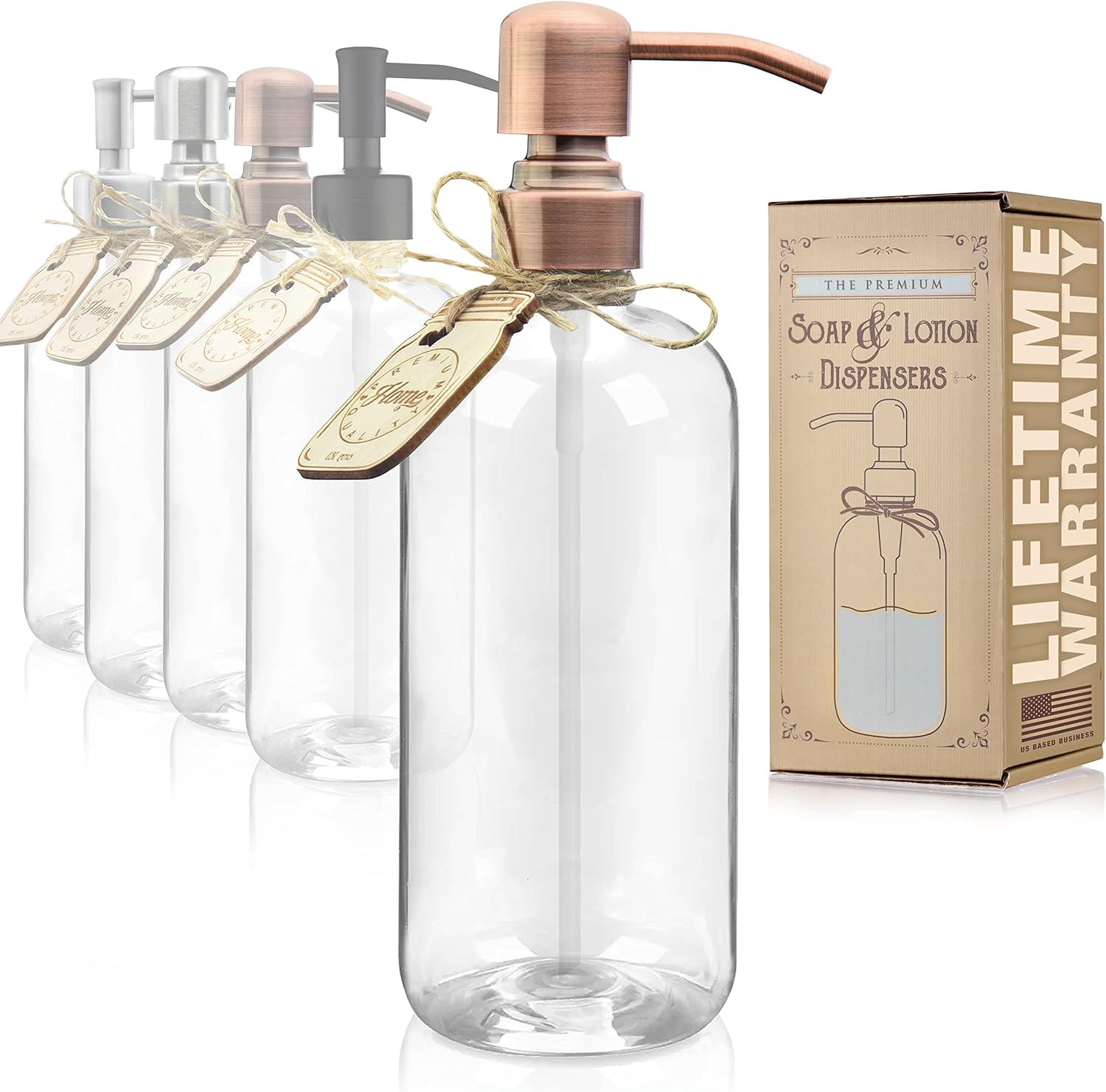 Clear Glass Dish Soap Dispenser for Kitchen Countertop - Liquid Hand Soap Dispenser for Bathroom - Perfect for Lotion, Oils, Mouthwash (Rustproof Copper Pump, 16 Ounces)