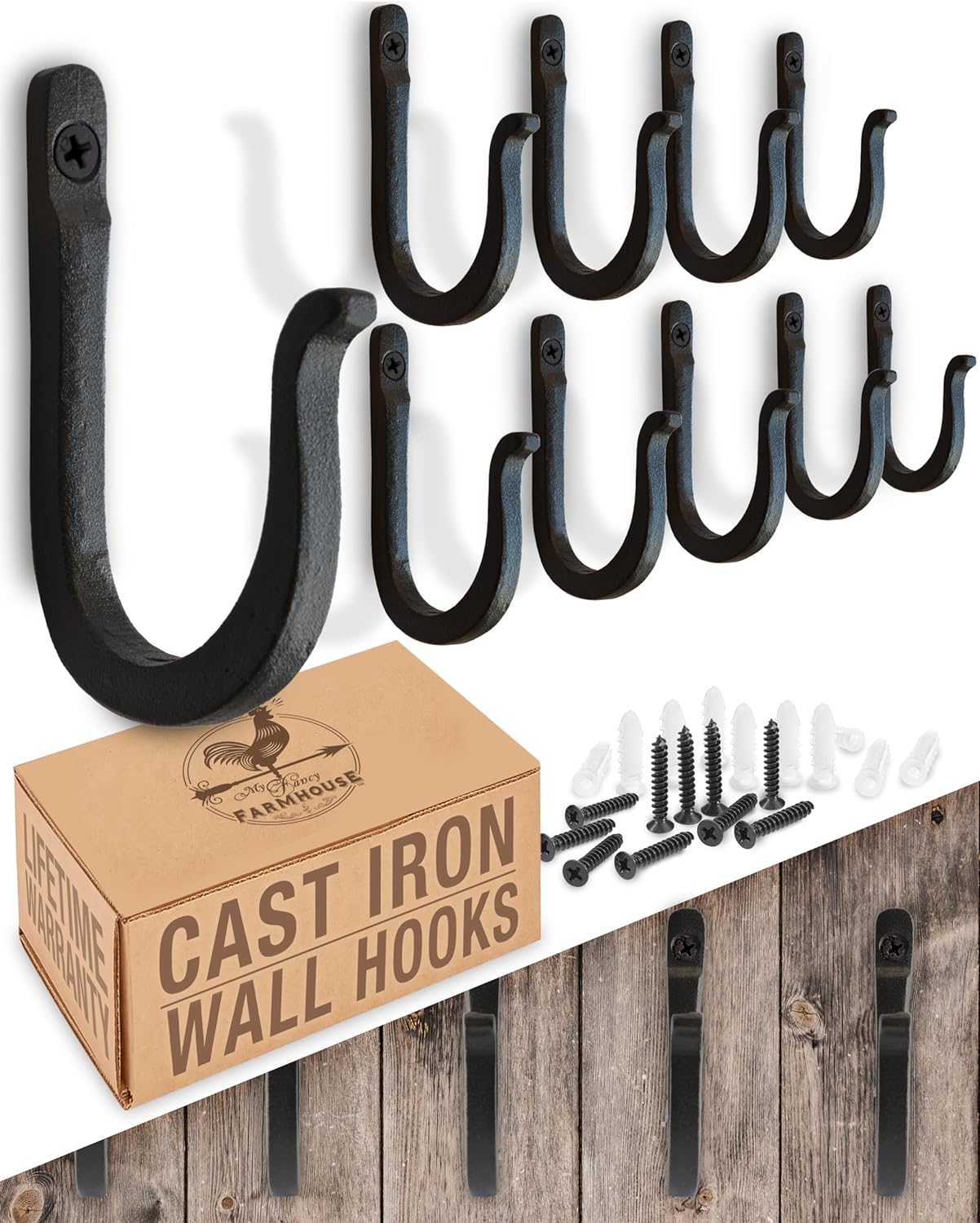 Railroad Spike Cast Iron Hooks Handmade Blacksmith, Wall Mounted, Farm