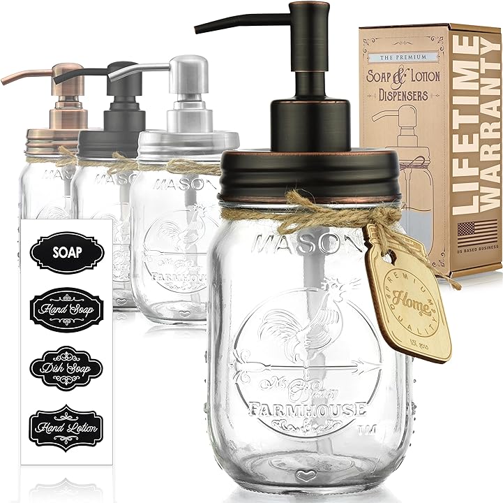 Mason Jar Soap Dispenser - Kitchen Soap Dispenser, Dish Soap Dispenser - Farmhouse Decor Hand Soap Dispenser for Bathroom or Lotion Dispenser