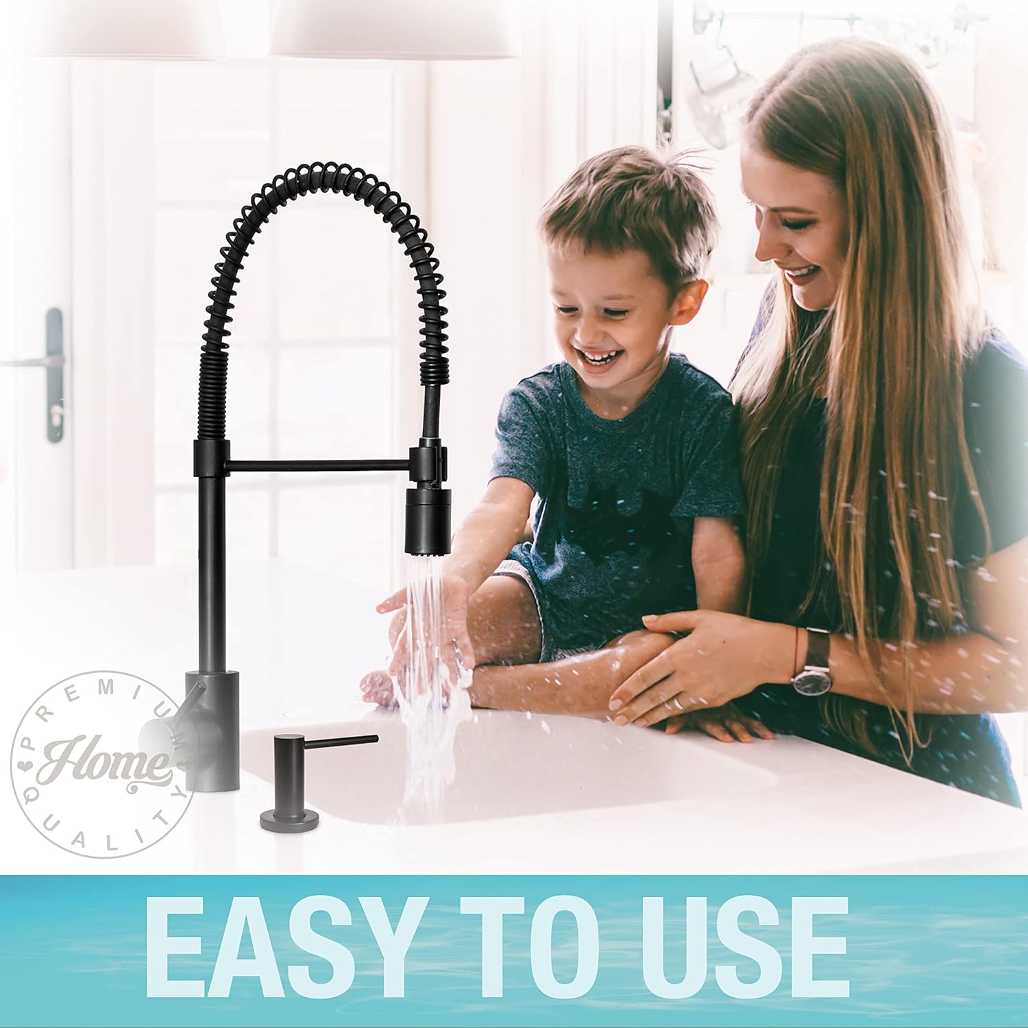 Kitchen Sink Soap Dispenser Pump - Solid Stainless Steel - 17 Ounce Soap Bottle - Dish Soap Dispenser for Kitchen Sink - (Commercial Grade 304 Stainless Steel Pump, Matte Black Finish, Rustproof)