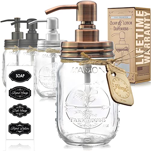 Mason Jar Soap Dispenser - Kitchen Soap Dispenser, Dish Soap Dispenser - Farmhouse Decor Hand Soap Dispenser for Bathroom or Lotion Dispenser