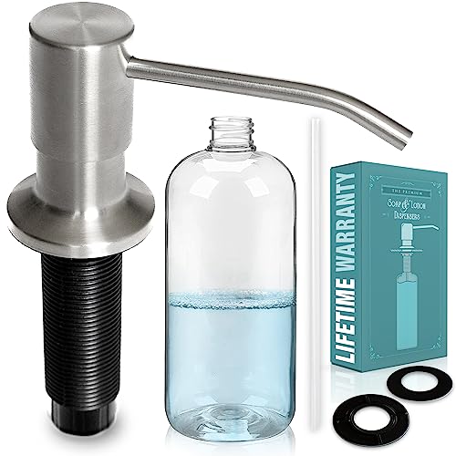 Kitchen Sink Soap Dispenser Pump - Solid Stainless Steel - 17 Ounce Soap Bottle - Dish Soap Dispenser for Kitchen Sink -