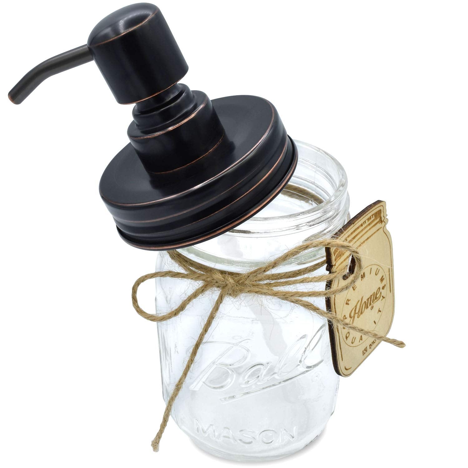Bronze Mason Jar Soap Dispenser - Stainless Steel Pump for Liquid Dish, Hand Soap or Lotions - Includes Iconic, Vintage 16 oz Made in the USA, Glass Mason Jar - Kitchen or Bathroom (Oil Rubbed Bronze)