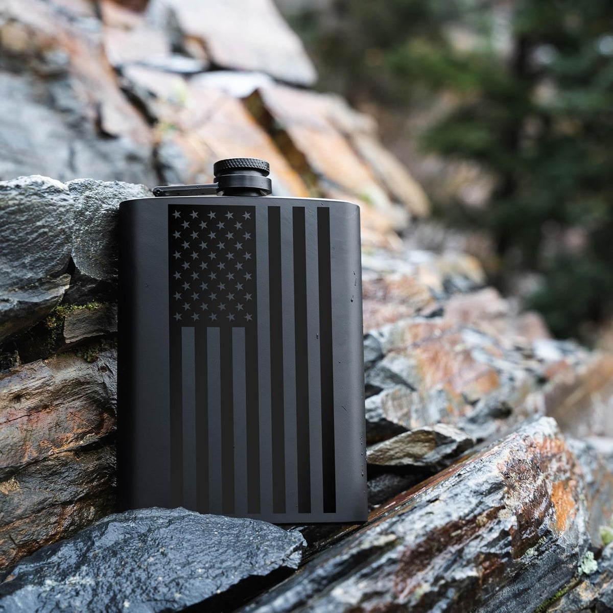 SKU:BLACK-FLAG-FLASK | Matte Black - American Flag | ASIN:B0CD4KWKPZ | gallery 3
