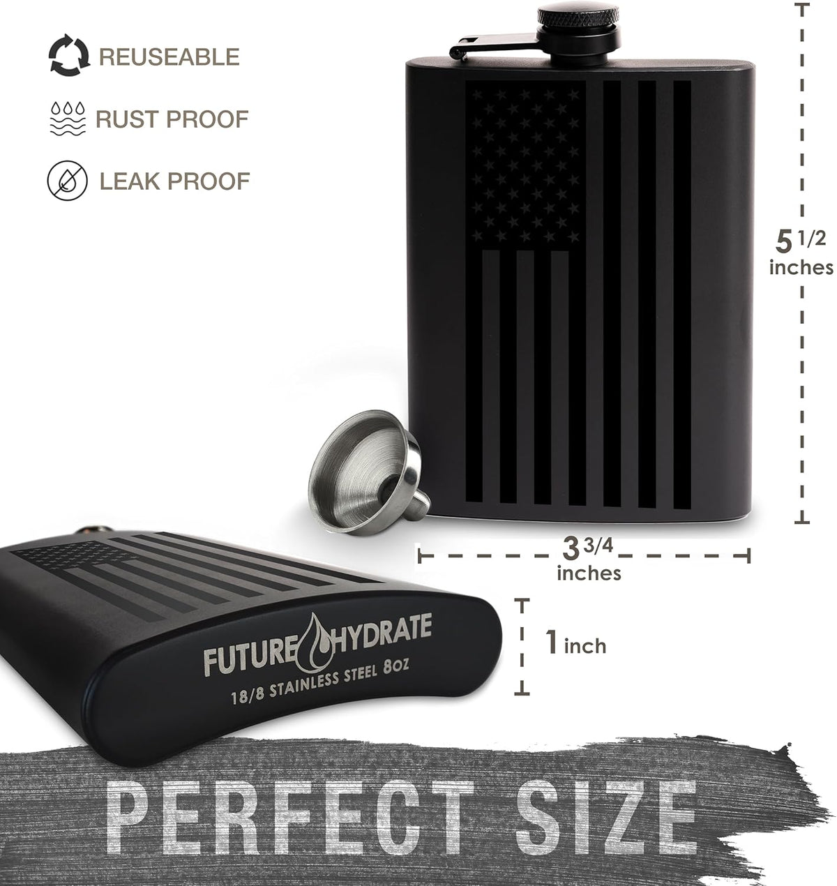 SKU:BLACK-FLAG-FLASK | Matte Black - American Flag | ASIN:B0CD4KWKPZ | gallery 5