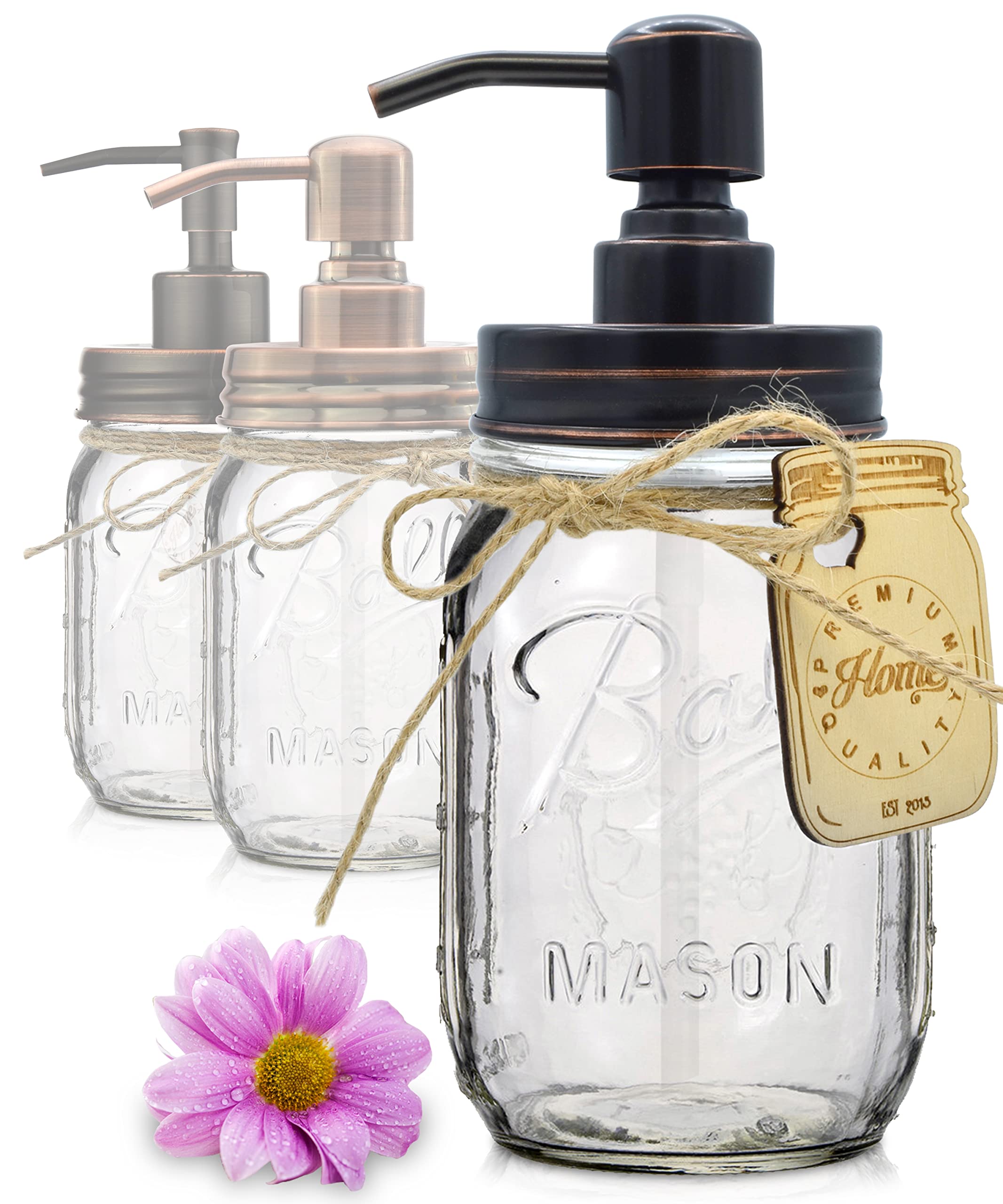 Bronze Mason Jar Soap Dispenser - Stainless Steel Pump for Liquid Dish, Hand Soap or Lotions - Includes Iconic, Vintage 16 oz Made in the USA, Glass Mason Jar - Kitchen or Bathroom (Oil Rubbed Bronze)