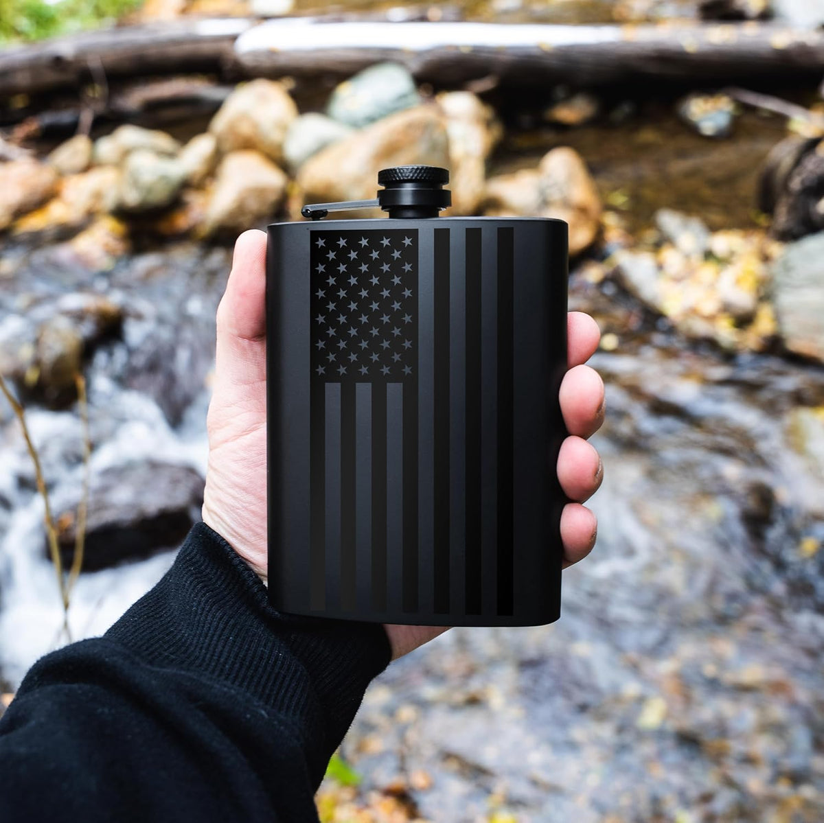 SKU:BLACK-FLAG-FLASK | Matte Black - American Flag | ASIN:B0CD4KWKPZ | gallery 6