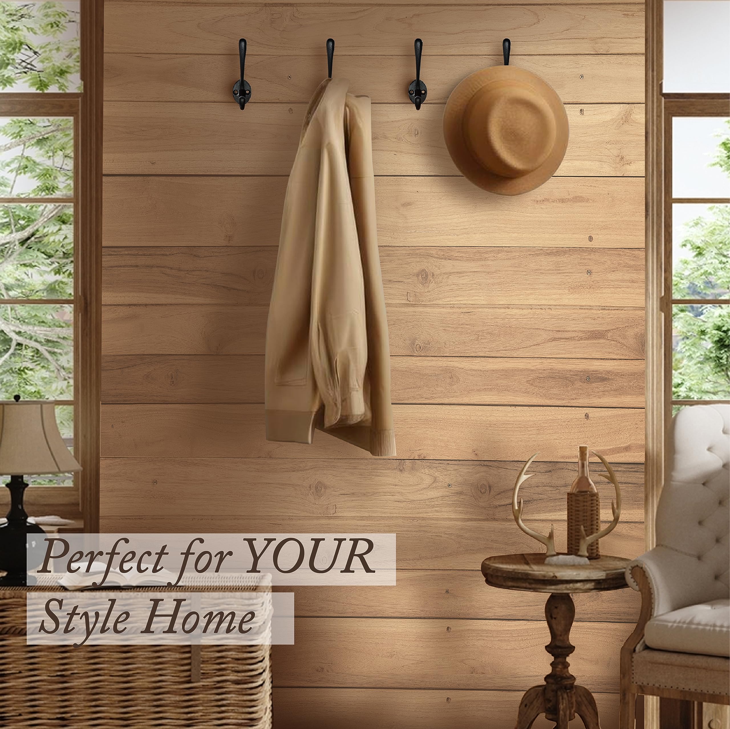 Rustic Cast Iron Coat Hooks Wall Mounted Farmhouse Decorative Wall Hooks, Vintage Hooks for Hanging Coats, Bags, Hats, Towels