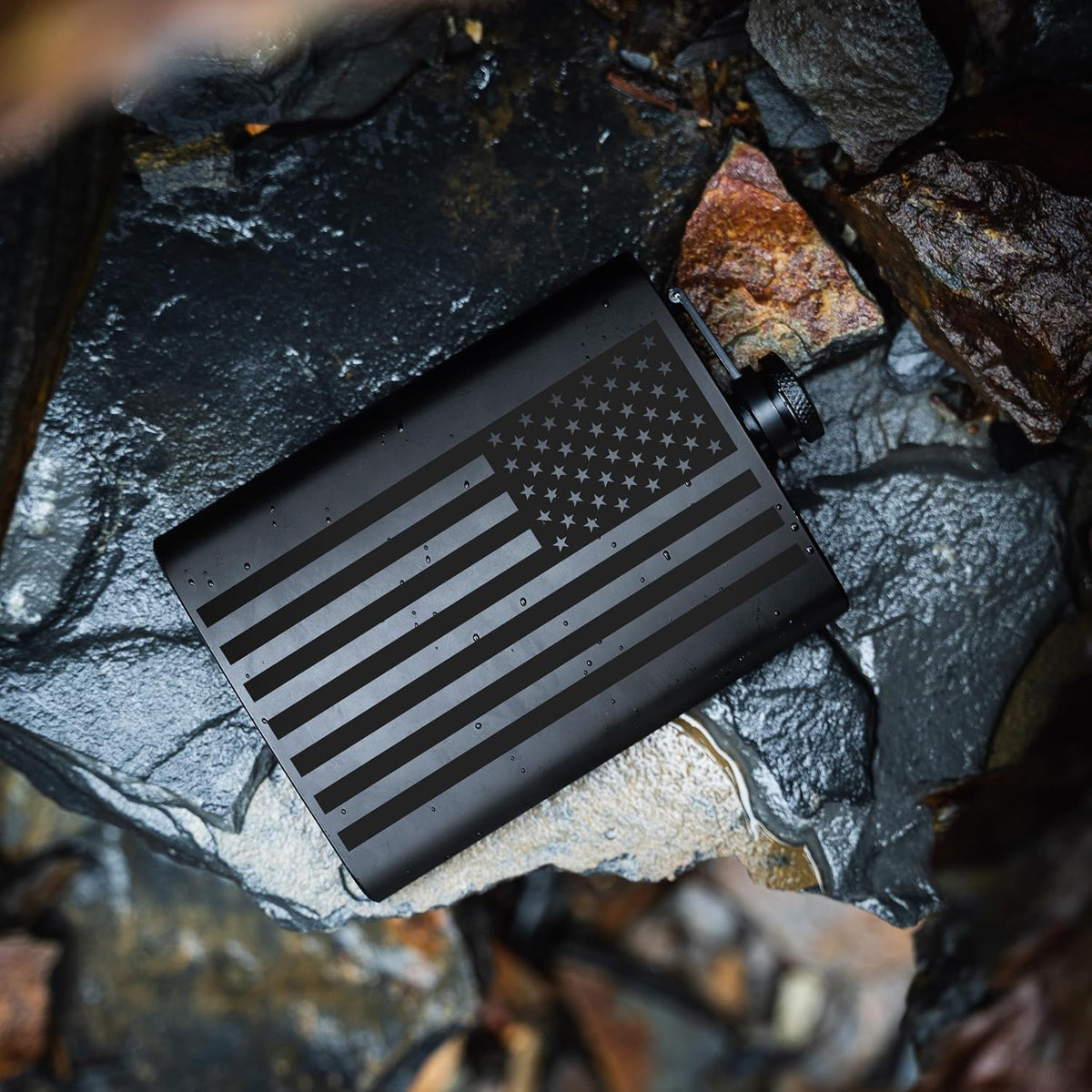SKU:BLACK-FLAG-FLASK | Matte Black - American Flag | ASIN:B0CD4KWKPZ | gallery 9