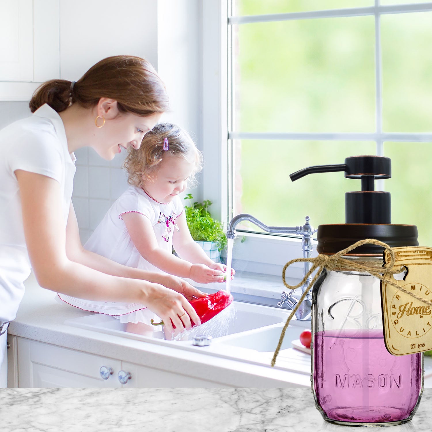 Bronze Mason Jar Soap Dispenser - Stainless Steel Pump for Liquid Dish, Hand Soap or Lotions - Includes Iconic, Vintage 16 oz Made in the USA, Glass Mason Jar - Kitchen or Bathroom (Oil Rubbed Bronze)