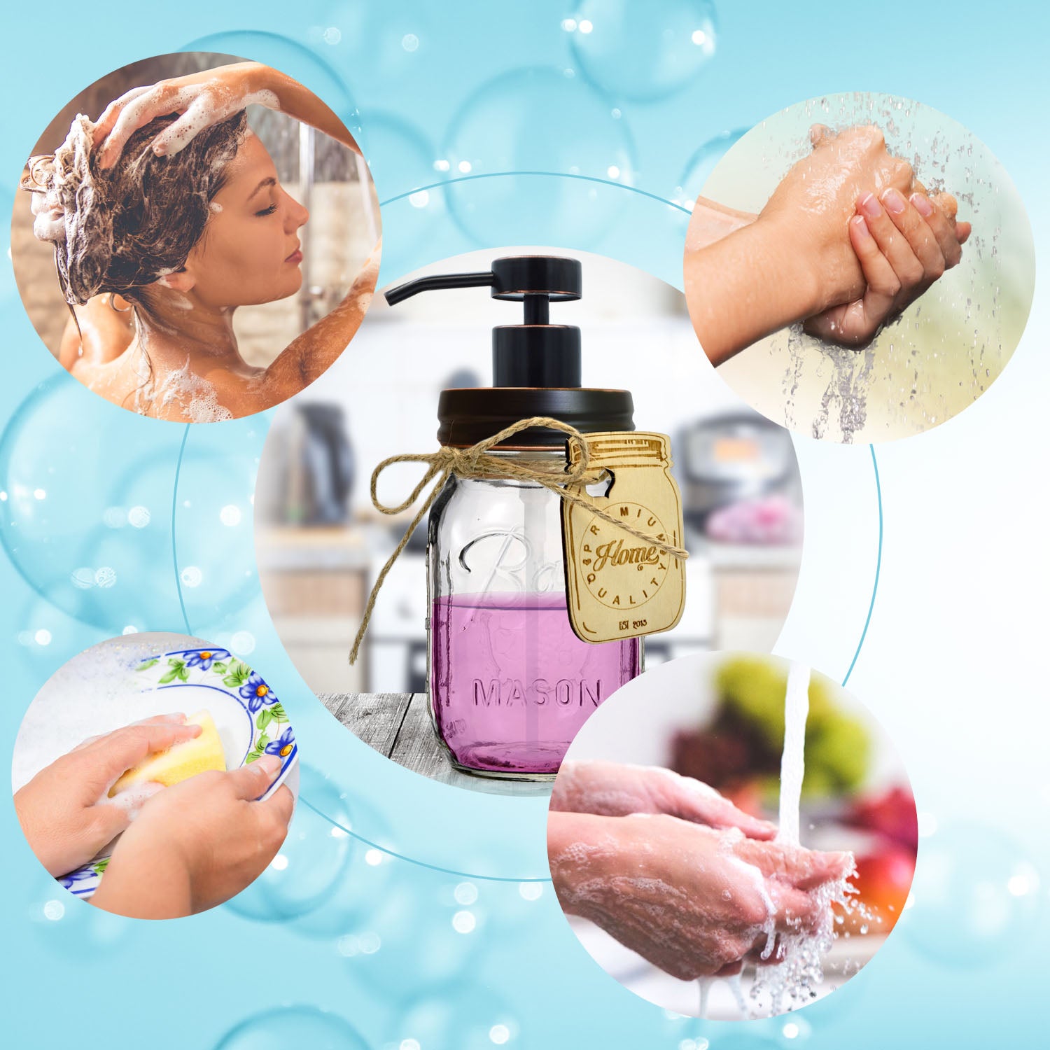 Bronze Mason Jar Soap Dispenser - Stainless Steel Pump for Liquid Dish, Hand Soap or Lotions - Includes Iconic, Vintage 16 oz Made in the USA, Glass Mason Jar - Kitchen or Bathroom (Oil Rubbed Bronze)