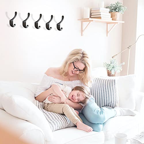 Rustic Cast Iron Coat Hooks Wall Mounted Farmhouse Decorative Wall Hooks, Vintage Hooks for Hanging Coats, Bags, Hats, Towels (Black, Large Spoon Hooks - Set of 5)