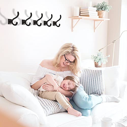 Rustic Wall Hooks for Hanging (5 Pack) Cast Iron Black Coat Hooks Wall Mounted - Farmhouse Decor Square Base Hooks for Coats, Bags, Hats, Towels