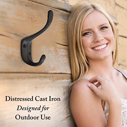 Rustic Cast Iron Coat Hooks Wall Mounted Farmhouse Decorative Wall Hooks, Vintage Hooks for Hanging Coats, Bags, Hats, Towels (Black, Large Spoon Hooks - Set of 5)