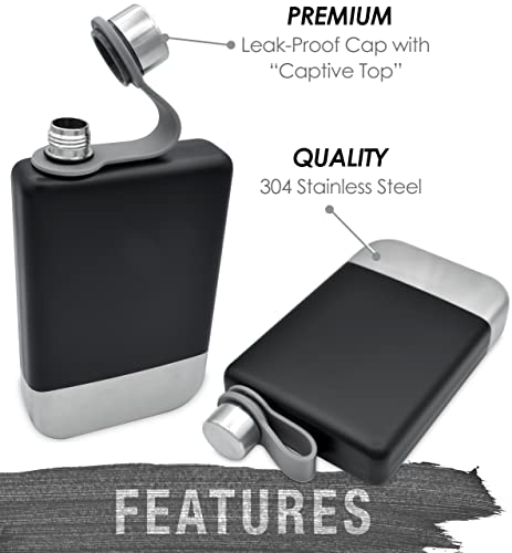 Hip Flask for Liquor - Perfect Holiday Gift for Men or Women - 304 Stainless Steel - Leakproof Drinking Flask for Whiskey Alcohol or Bourbon flask (8 ounce, Includes Funnel)