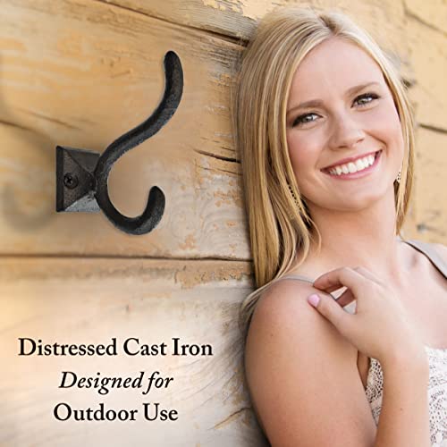 Rustic Wall Hooks for Hanging (5 Pack) Cast Iron Black Coat Hooks Wall Mounted - Farmhouse Decor Square Base Hooks for Coats, Bags, Hats, Towels