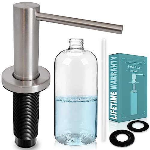 Kitchen Sink Soap Dispenser Pump - Solid Stainless Steel - 17 Ounce Soap Bottle - Dish Soap Dispenser for Kitchen Sink - (Commercial Grade 304 Stainless Steel Pump, Nickel Finish, Rustproof)