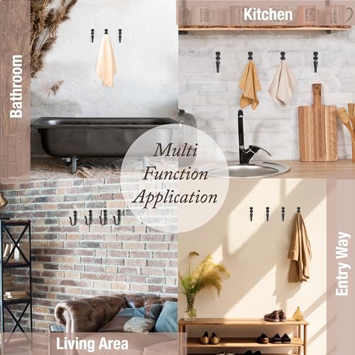 Cast Iron Wall Hooks (5 Pack) Handmade Blacksmith - Wall Mounted J Hooks - Farmhouse Decorative - Vintage Hooks for Hanging Coats, Bags or Pots in Pantry (2 Screws Each Hook for Strength)