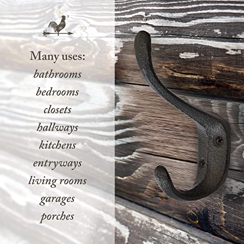 Rustic Cast Iron Coat Hooks Wall Mounted Farmhouse Decorative Wall Hooks, Vintage Hooks for Hanging Coats, Bags, Hats, Towels (Black, Large Spoon Hooks - Set of 5)