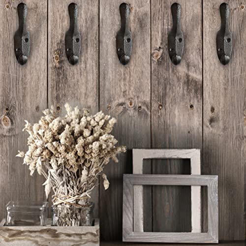 Rustic Cast Iron Coat Hooks Wall Mounted Farmhouse Decorative Wall Hooks, Vintage Hooks for Hanging Coats, Bags, Hats, Towels (Black, Large Spoon Hooks - Set of 5)