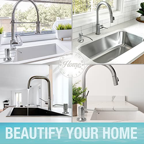 Kitchen Sink Soap Dispenser Pump - Solid Stainless Steel - 17 Ounce Soap Bottle - Dish Soap Dispenser for Kitchen Sink - (Commercial Grade 304 Stainless Steel Pump, Nickel Finish, Rustproof)