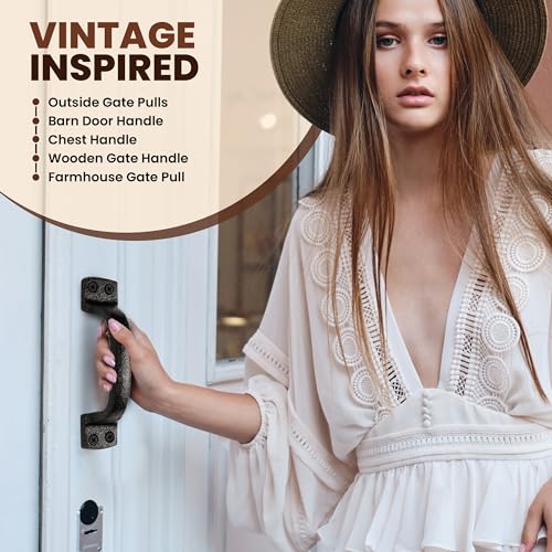 Rustic Barn Door Handles (2 Pack) Heavy Duty - Black Cast Iron Gate Handles - Shed Door or Garage Door Handles - Includes Hardware (6 1/4 inches, Indoor or Outdoor Farmhouse Decor)
