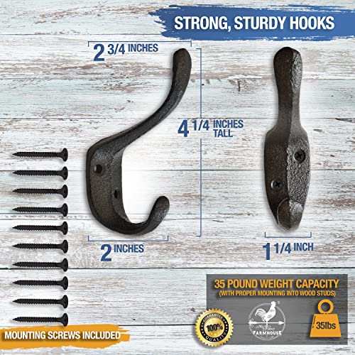Rustic Cast Iron Coat Hooks Wall Mounted Farmhouse Decorative Wall Hooks, Vintage Hooks for Hanging Coats, Bags, Hats, Towels (Black, Large Spoon Hooks - Set of 5)