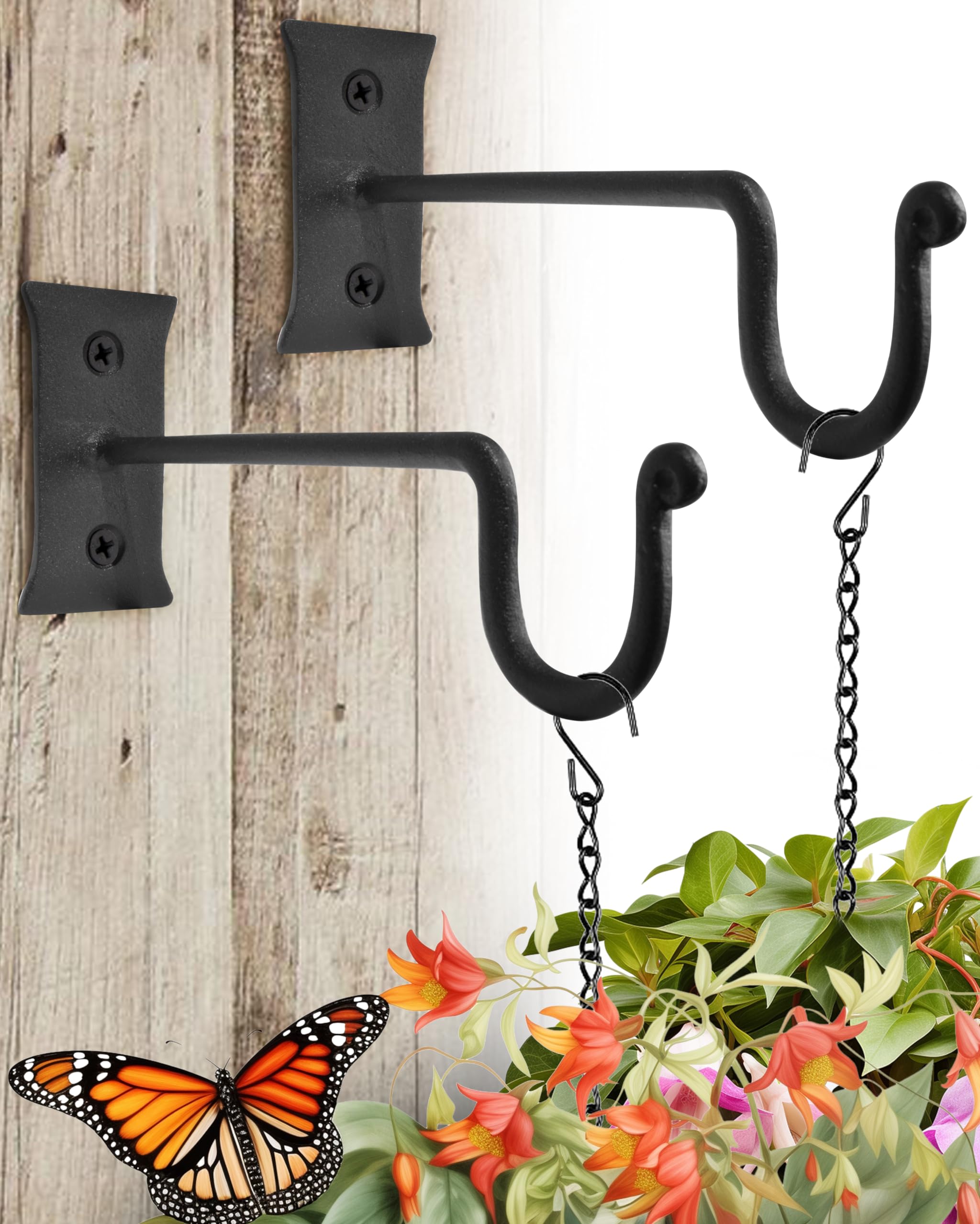 My Fancy Farmhouse Heavy Duty Outdoor Plant Hanger (2 Pack) 7.5 Inch Hook - Wall Mounted Iron Plant Hook, Indoor or Outdoor Hanging Bracket for Heavy Hanging Pots, Baskets, Lanterns, Feeders