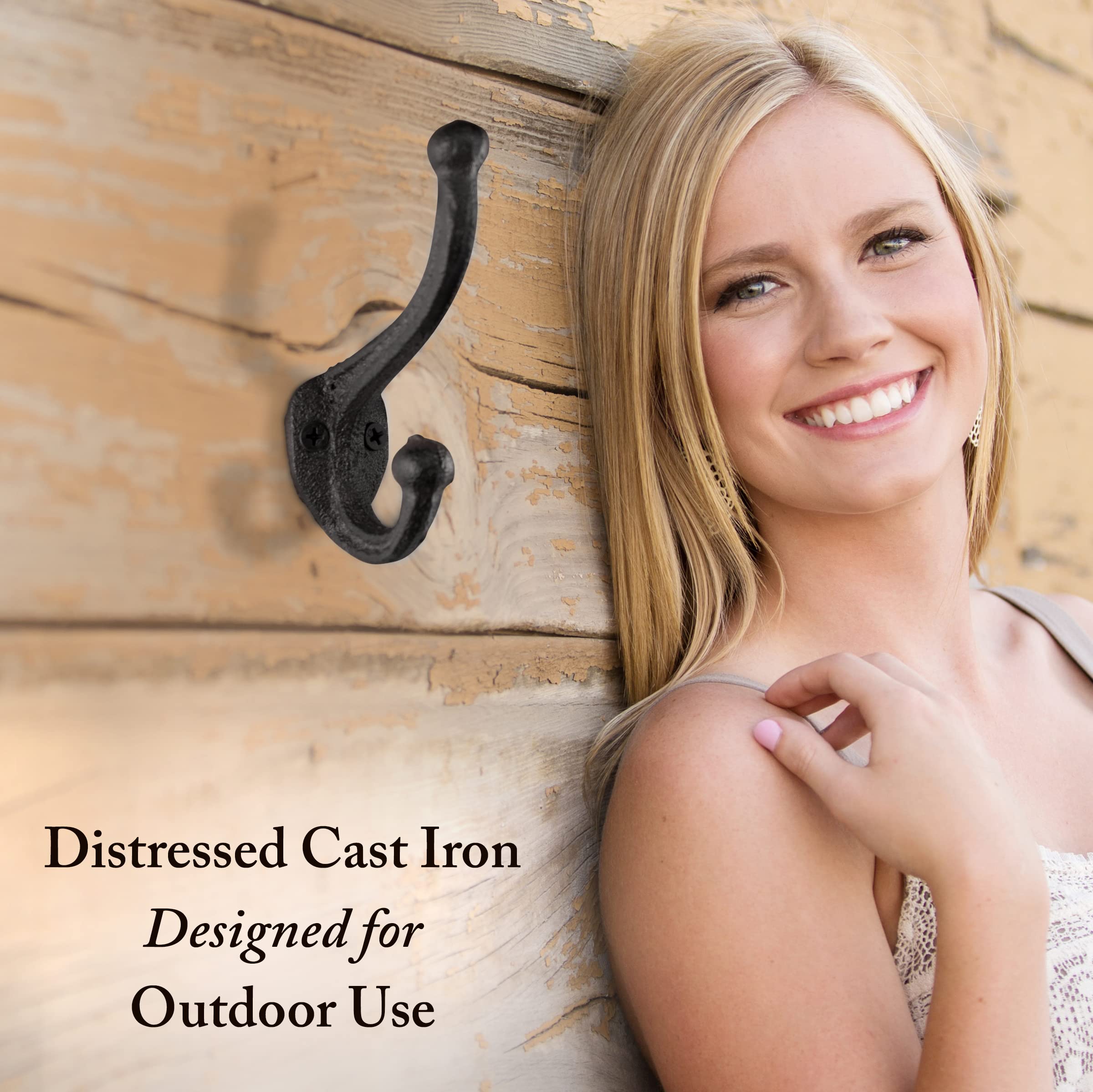 Rustic Cast Iron Coat Hooks Wall Mounted Farmhouse Decorative Wall Hooks, Vintage Hooks for Hanging Coats, Bags, Hats, Towels