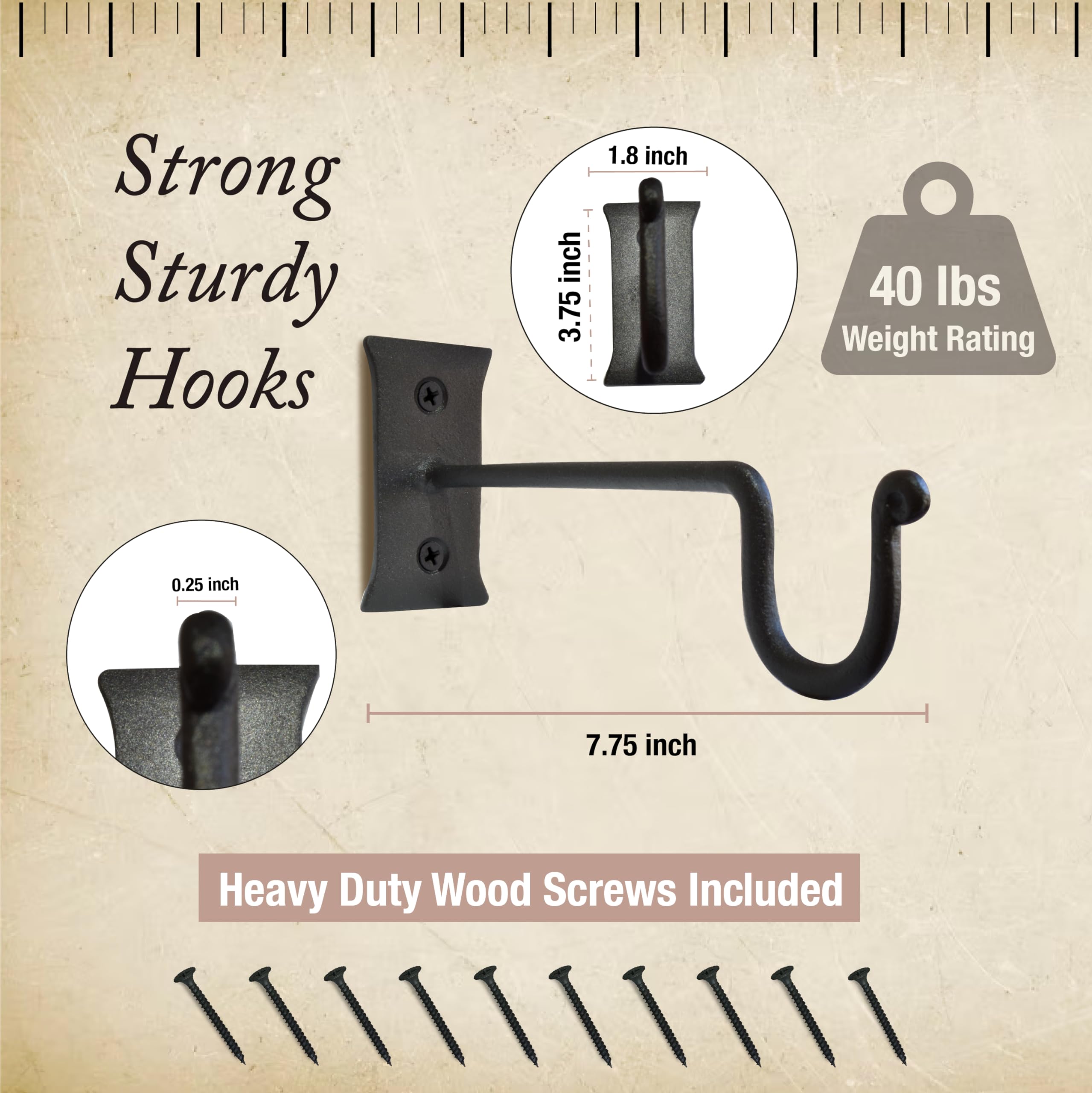 My Fancy Farmhouse Heavy Duty Outdoor Plant Hanger (2 Pack) 7.5 Inch Hook - Wall Mounted Iron Plant Hook, Indoor or Outdoor Hanging Bracket for Heavy Hanging Pots, Baskets, Lanterns, Feeders