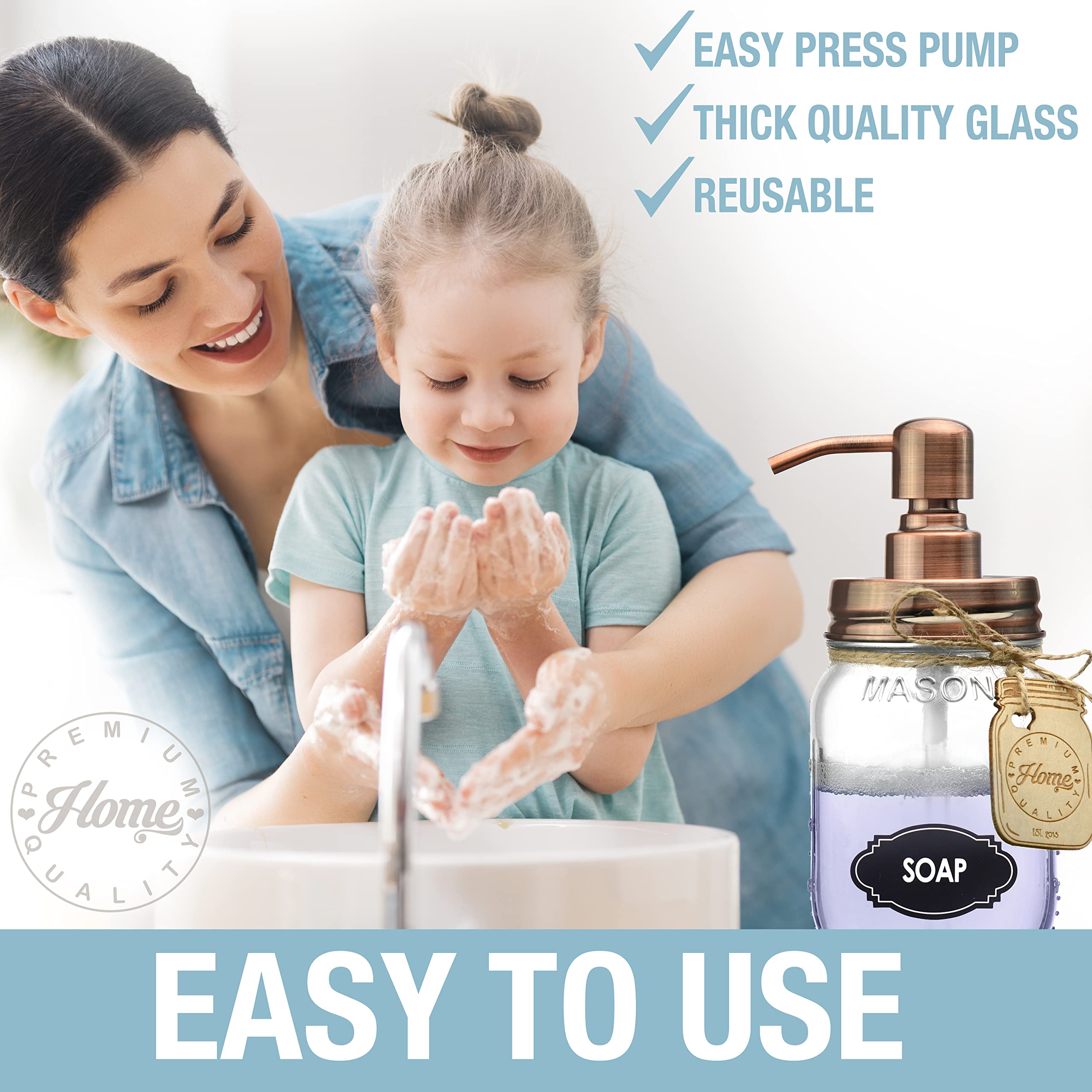 Mason Jar Soap Dispenser - Kitchen Soap Dispenser, Dish Soap Dispenser - Farmhouse Decor Hand Soap Dispenser for Bathroom or Lotion Dispenser