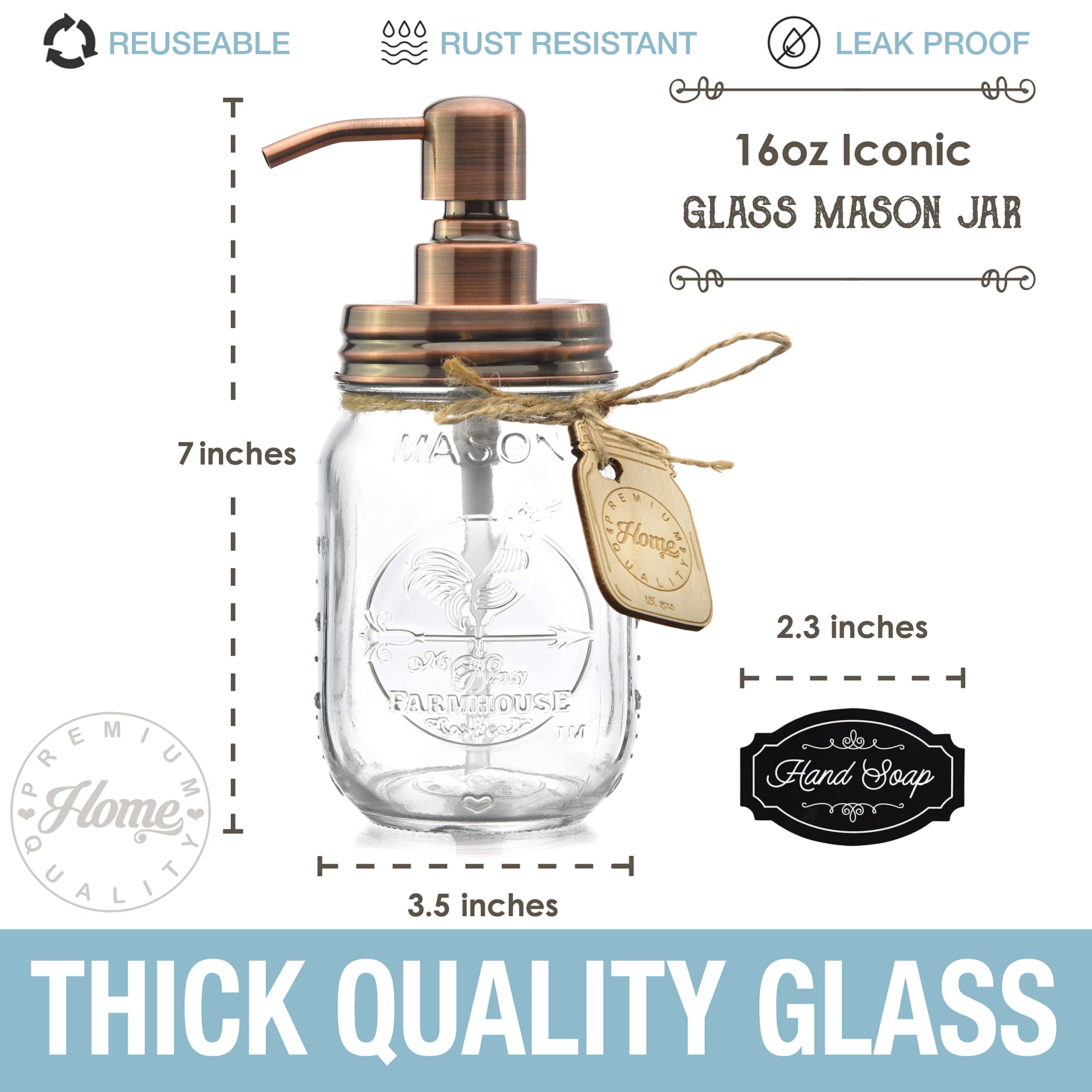 Mason Jar Soap Dispenser - Kitchen Soap Dispenser, Dish Soap Dispenser - Farmhouse Decor Hand Soap Dispenser for Bathroom or Lotion Dispenser