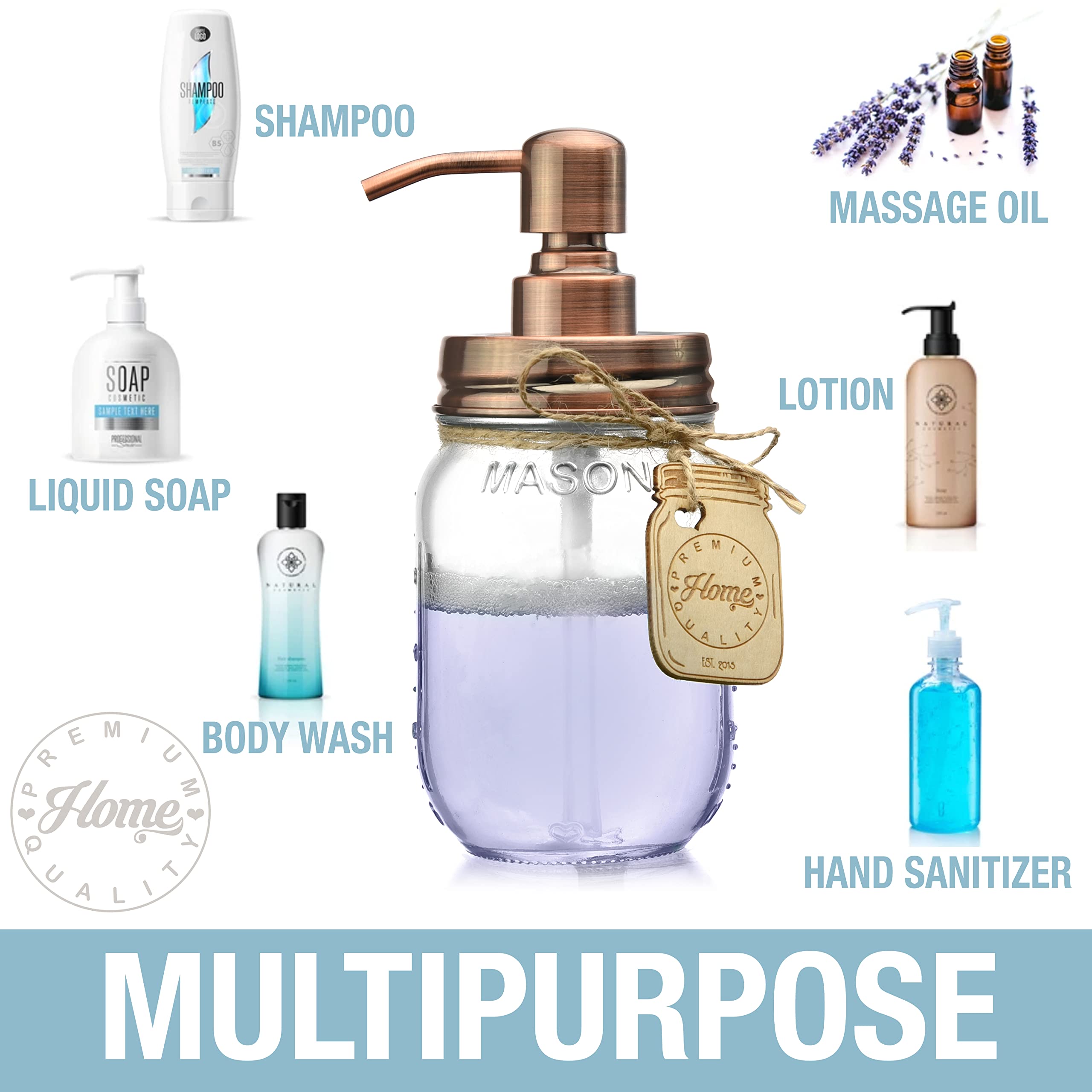 Mason Jar Soap Dispenser - Kitchen Soap Dispenser, Dish Soap Dispenser - Farmhouse Decor Hand Soap Dispenser for Bathroom or Lotion Dispenser