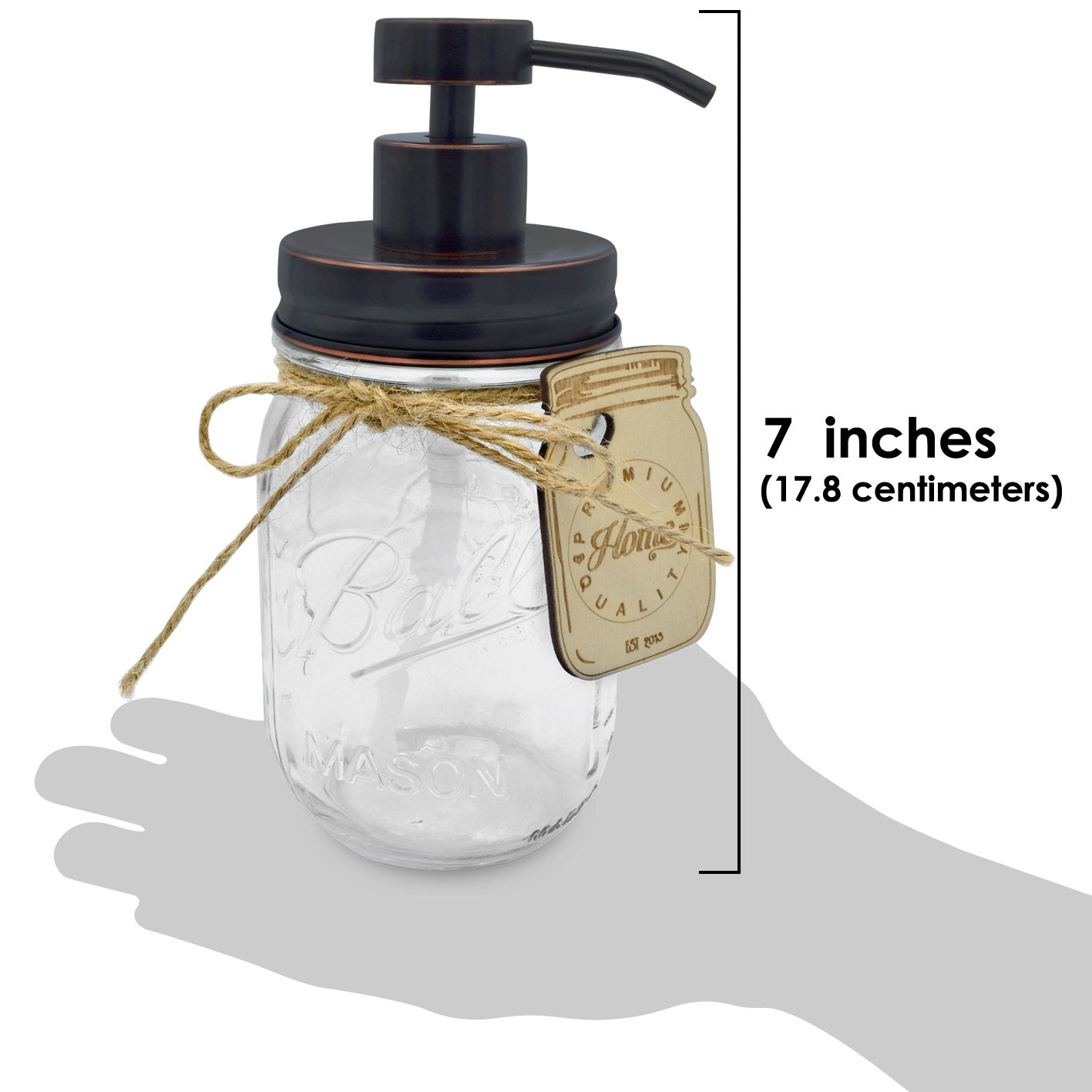 Bronze Mason Jar Soap Dispenser - Stainless Steel Pump for Liquid Dish, Hand Soap or Lotions - Includes Iconic, Vintage 16 oz Made in the USA, Glass Mason Jar - Kitchen or Bathroom (Oil Rubbed Bronze)