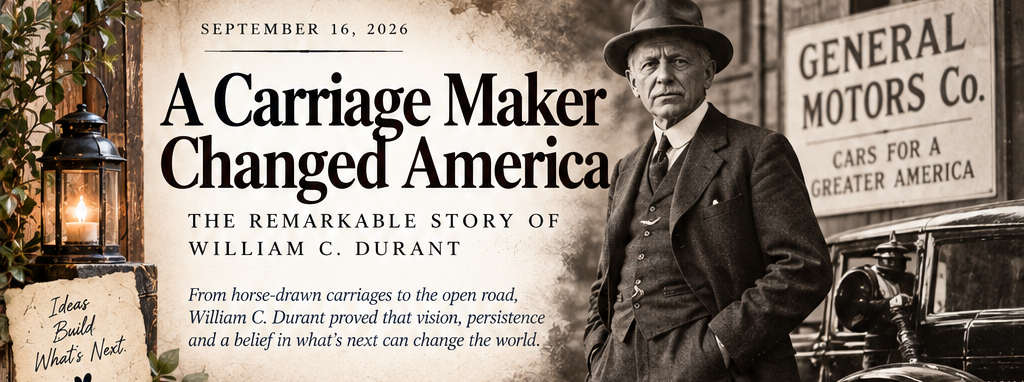 A Carriage Maker Changed America — the remarkable story of William C. Durant. September 16, 2026.