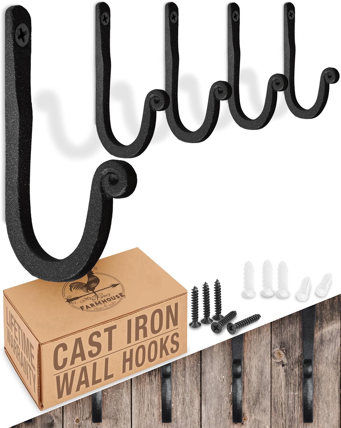 Larger Railroad Spike Cast Iron Hooks Handmade Blacksmith, Wall Mounted, Farmhouse Decor Cast Iron Wall Hooks, Vintage Hooks for Hanging