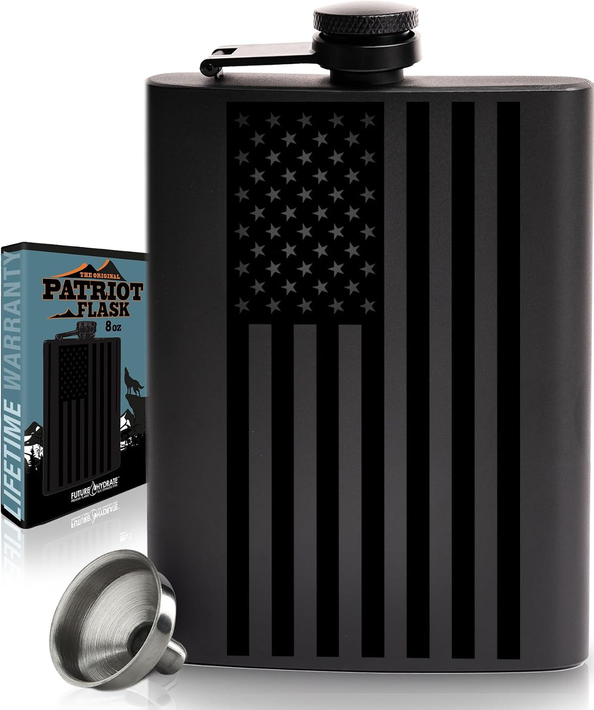 SKU:BLACK-FLAG-FLASK | Matte Black - American Flag | ASIN:B0CD4KWKPZ | gallery 1