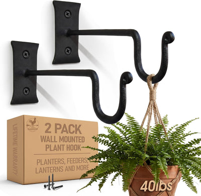 My Fancy Farmhouse Heavy Duty Outdoor Plant Hanger (2 Pack) 7.5 Inch Hook - Wall Mounted Iron Plant Hook, Indoor or Outdoor Hanging Bracket for Heavy Hanging Pots, Baskets, Lanterns, Feeders