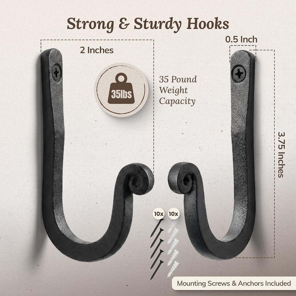 Large Blacksmith Spike Hooks - Set of 5 Black | Amazon gallery 2