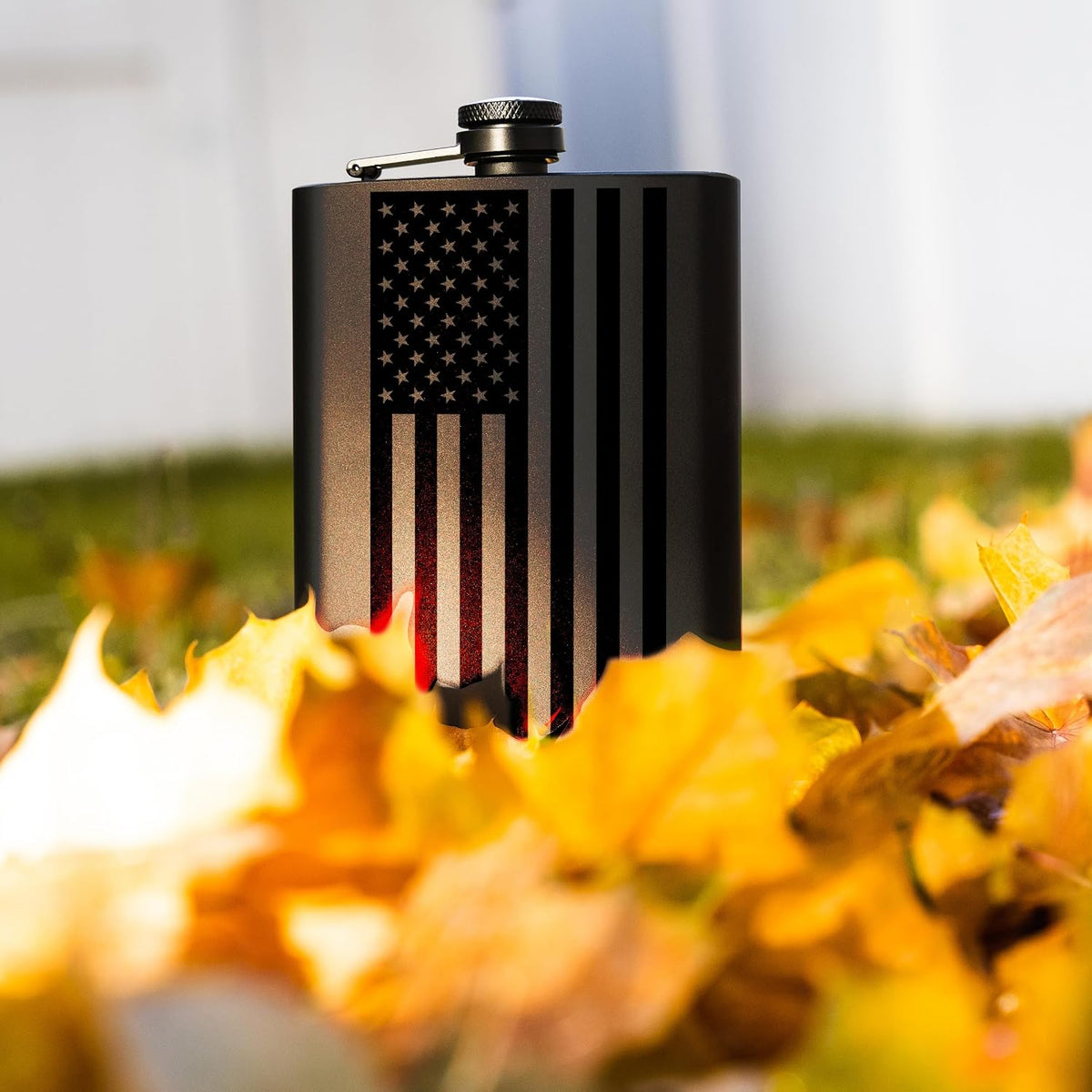 SKU:BLACK-FLAG-FLASK | Matte Black - American Flag | ASIN:B0CD4KWKPZ | gallery 7