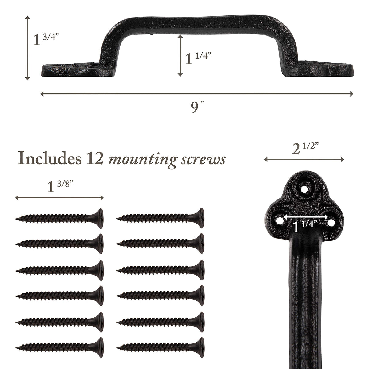 Heavy Duty Barn Door Handles (Set of 2) Black Rustic Cast Iron Gate Handles - Farmhouse Decor Metal Grab Bar, Strong Closet Sliding Door Pull - Includes Hardware