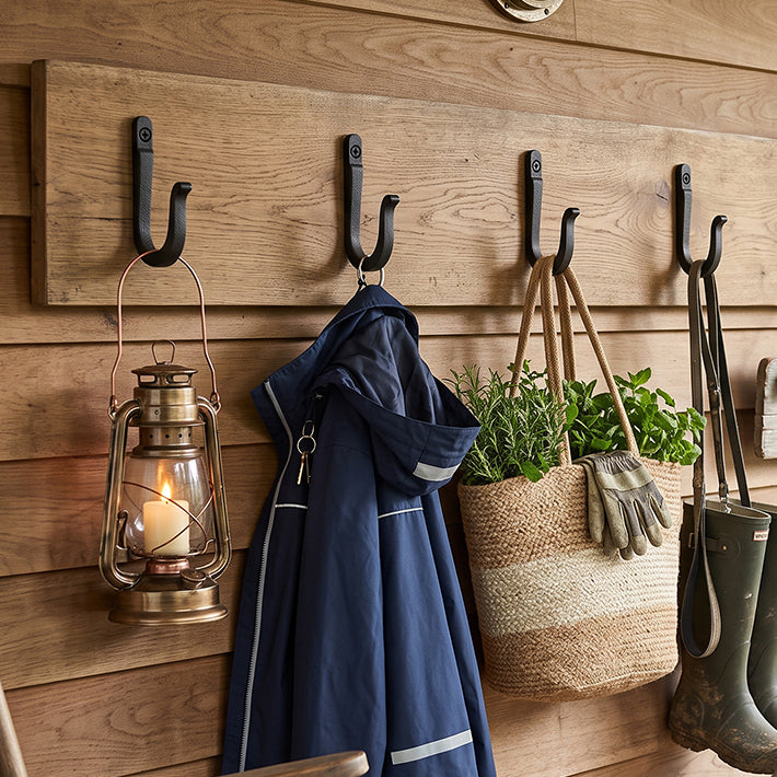 Railroad Spike Cast Iron Hooks (10 Pack) Handmade Blacksmith, Wall Mounted, Farmhouse Decorative Cast Iron Wall Hooks, Vintage Hooks for Hanging Coats, Bags or Pots in Pantry (Black)