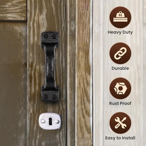 Rustic Barn Door Handles (2 Pack) Heavy Duty - Black Cast Iron Gate Handles - Shed Door or Garage Door Handles - Includes Hardware (6 1/4 inches, Indoor or Outdoor Farmhouse Decor)