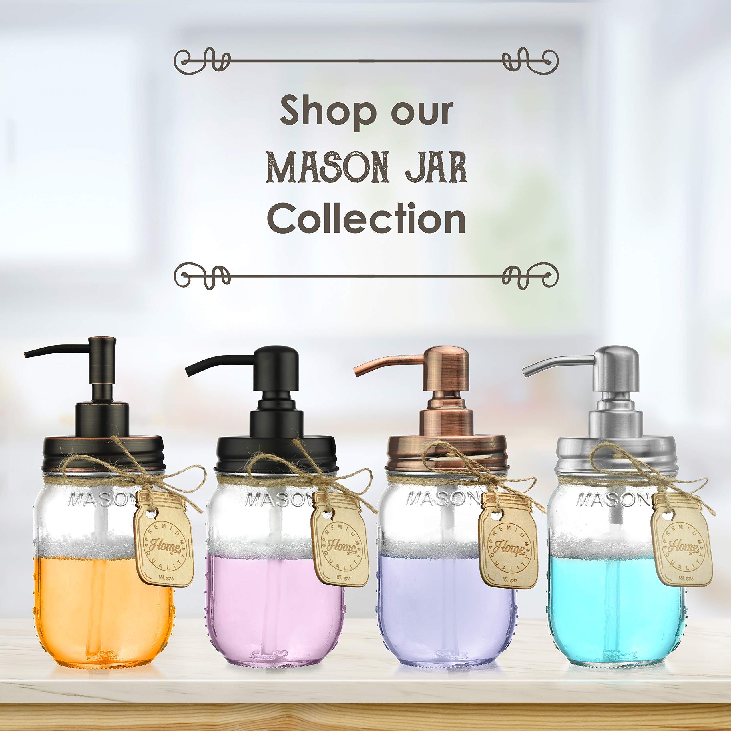 Mason Jar Soap Dispenser - Kitchen Soap Dispenser, Dish Soap Dispenser - Farmhouse Decor Hand Soap Dispenser for Bathroom or Lotion Dispenser