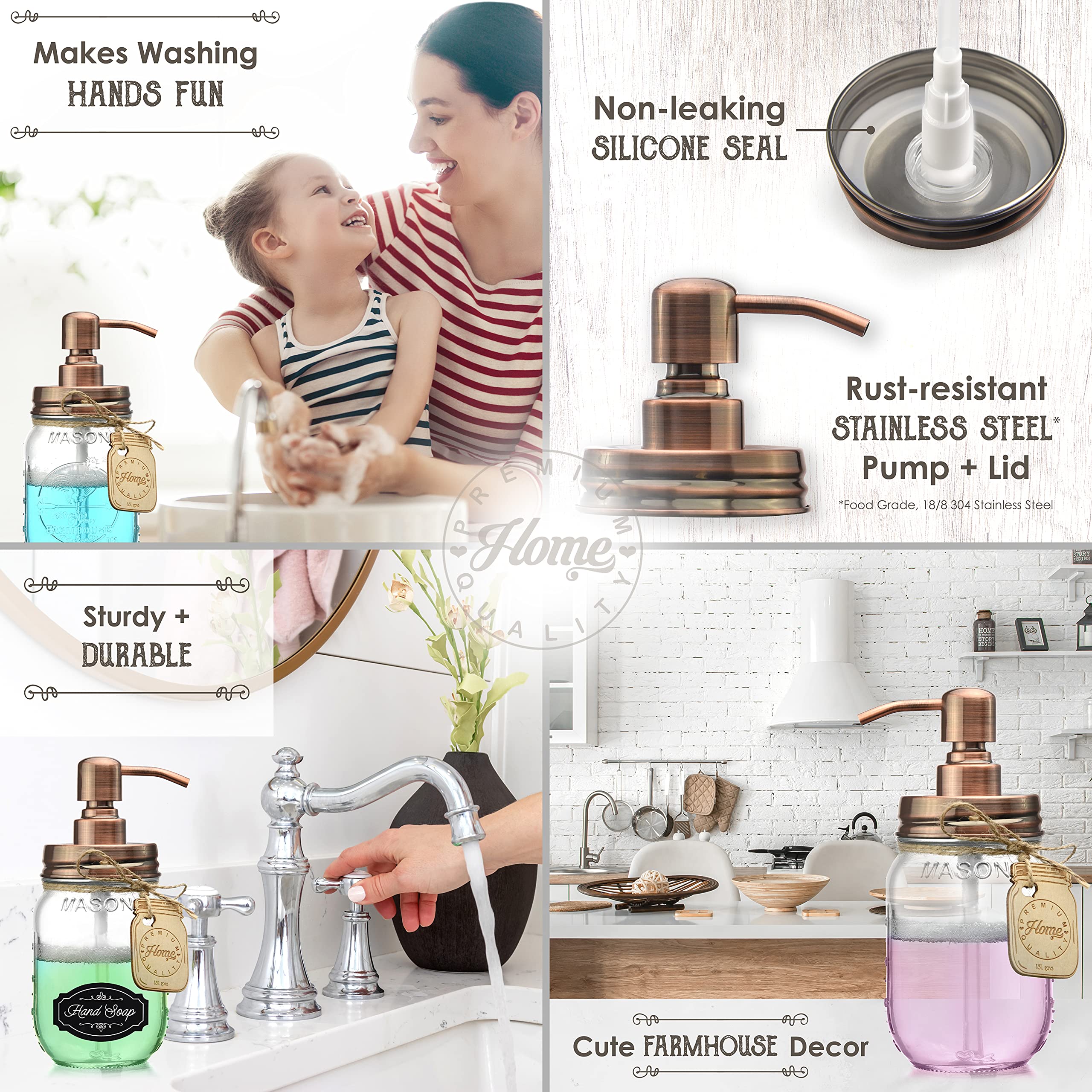 Mason Jar Soap Dispenser - Kitchen Soap Dispenser, Dish Soap Dispenser - Farmhouse Decor Hand Soap Dispenser for Bathroom or Lotion Dispenser