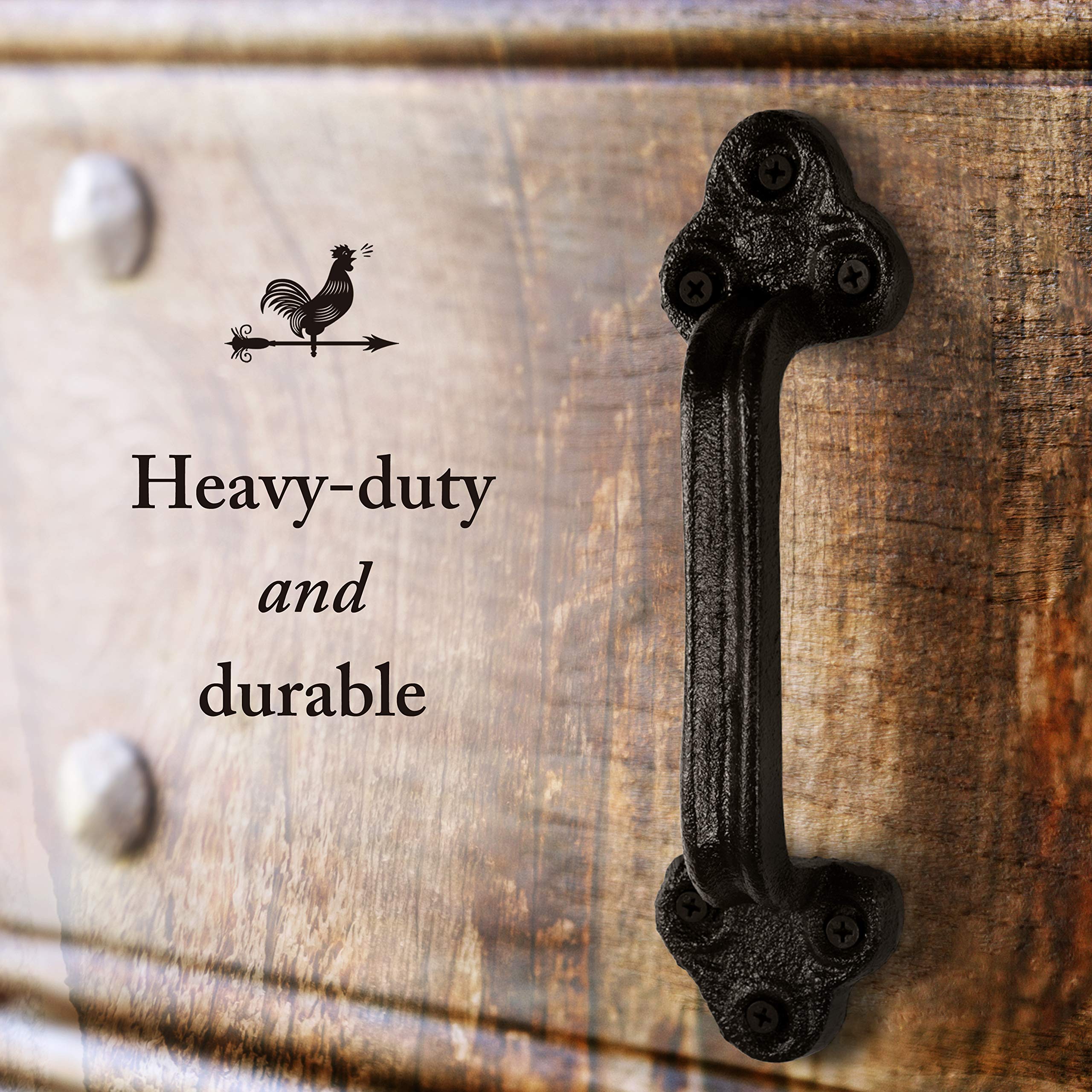 Heavy Duty Barn Door Handles (Set of 2) Black Rustic Cast Iron Gate Handles - Farmhouse Decor, Strong Closet Sliding Door Pull - with Hardware (Large - 9 inches, Indoor & Outdoor)